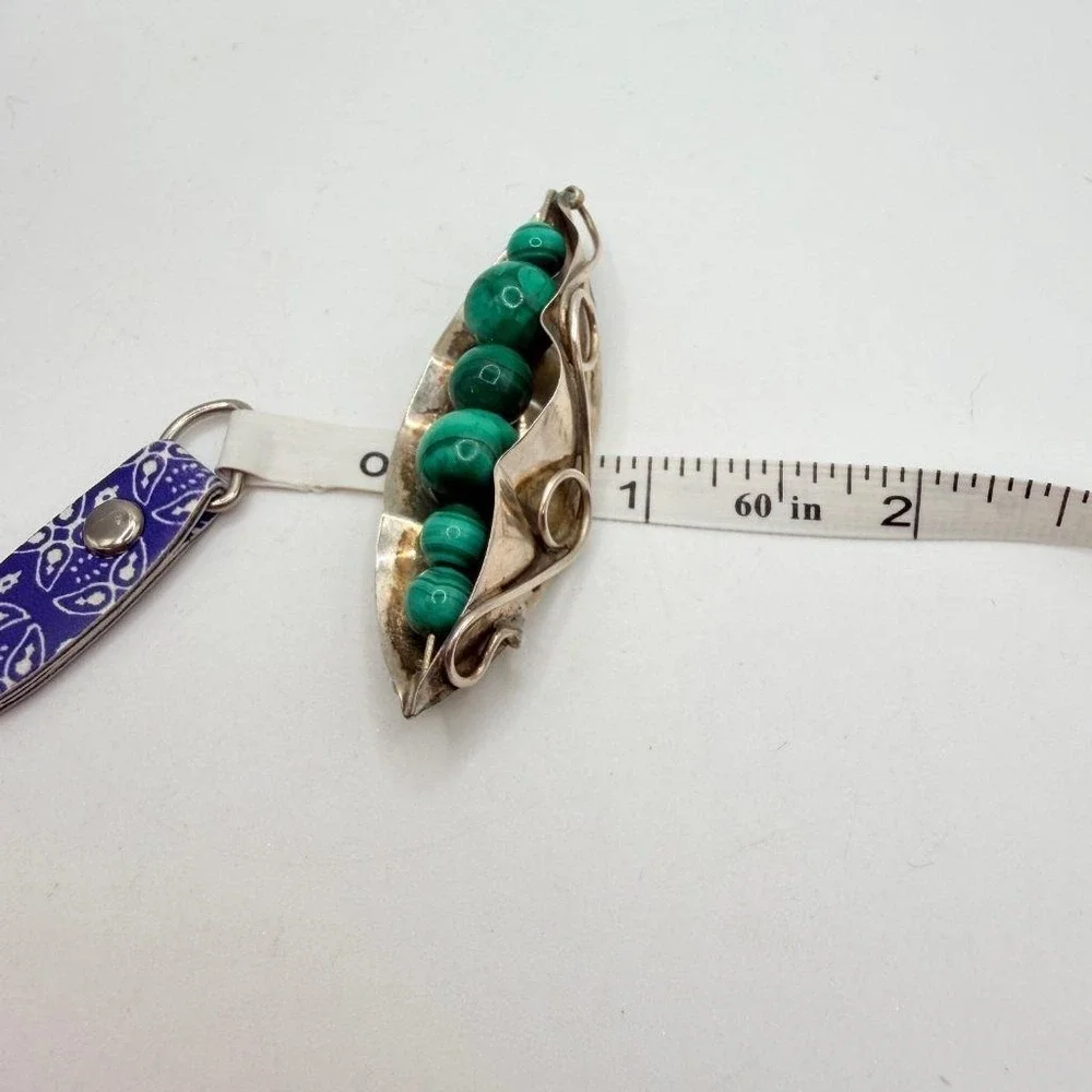 Sterling Silver Malachite Brooch Pea in the Pod 2.5
